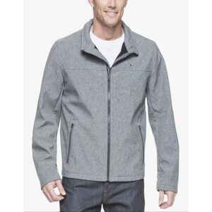 M Heather Gray Soft-Shell Classic Zip-Front Jacket Tommy Hilfiger